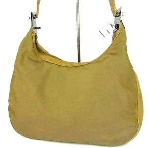 Women's Authentic GUCCI Logo Nylon Canvas Leather Shoulder Bag Green 12745b